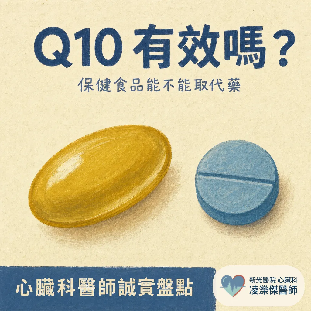 Q10 有效嗎?可以吃保健食品、不吃藥嗎?心臟科醫師誠實盤點 Q10、紅麴與魚油的證據 圖卡 1