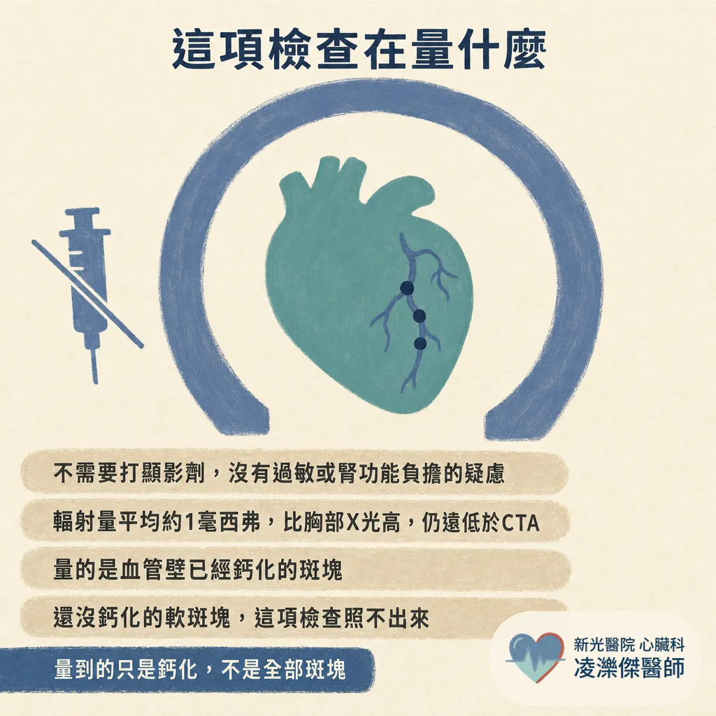 冠狀動脈鈣化積分（CAC）是什麼？健檢報告的分數怎麼看、多少要看醫師、和 CTA 差在哪 圖卡 3