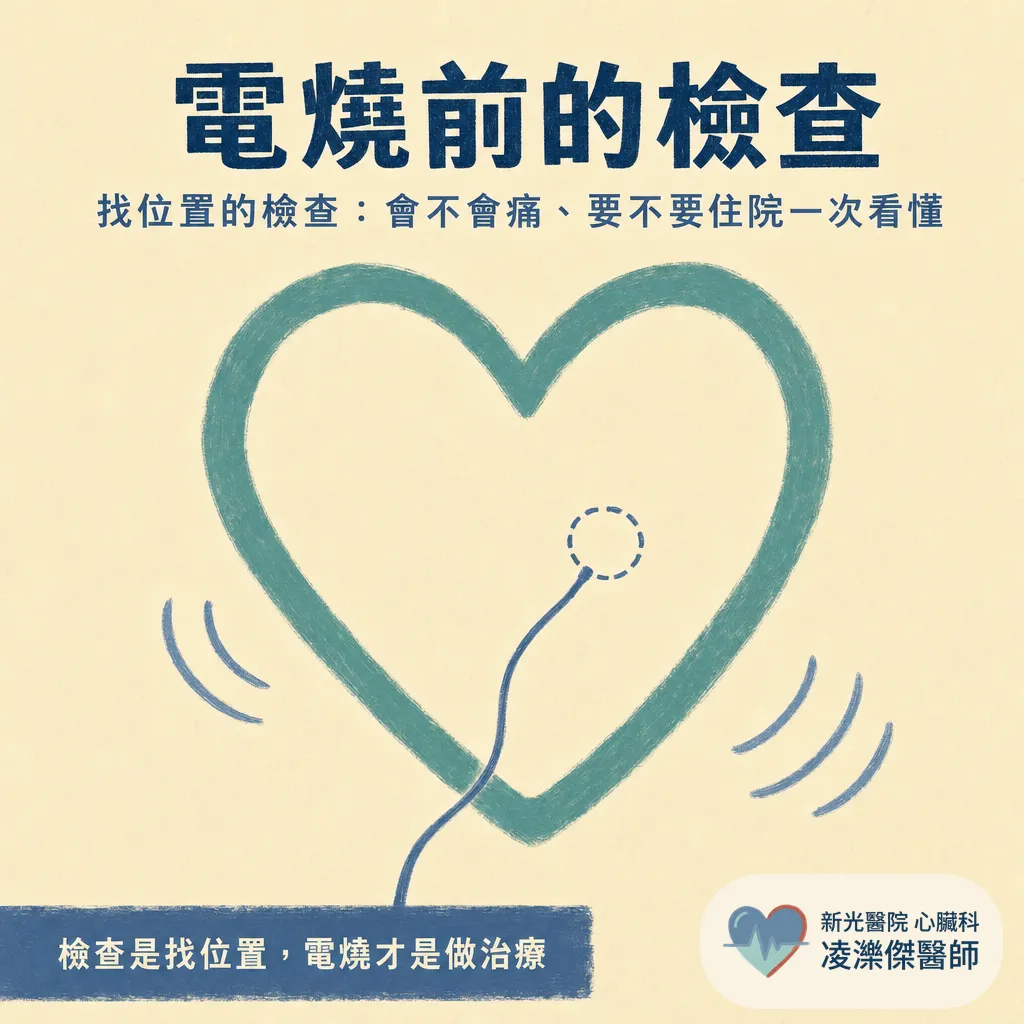 心臟電生理檢查（EPS）會痛嗎？多久、要不要住院，和電燒差在哪 圖卡 1