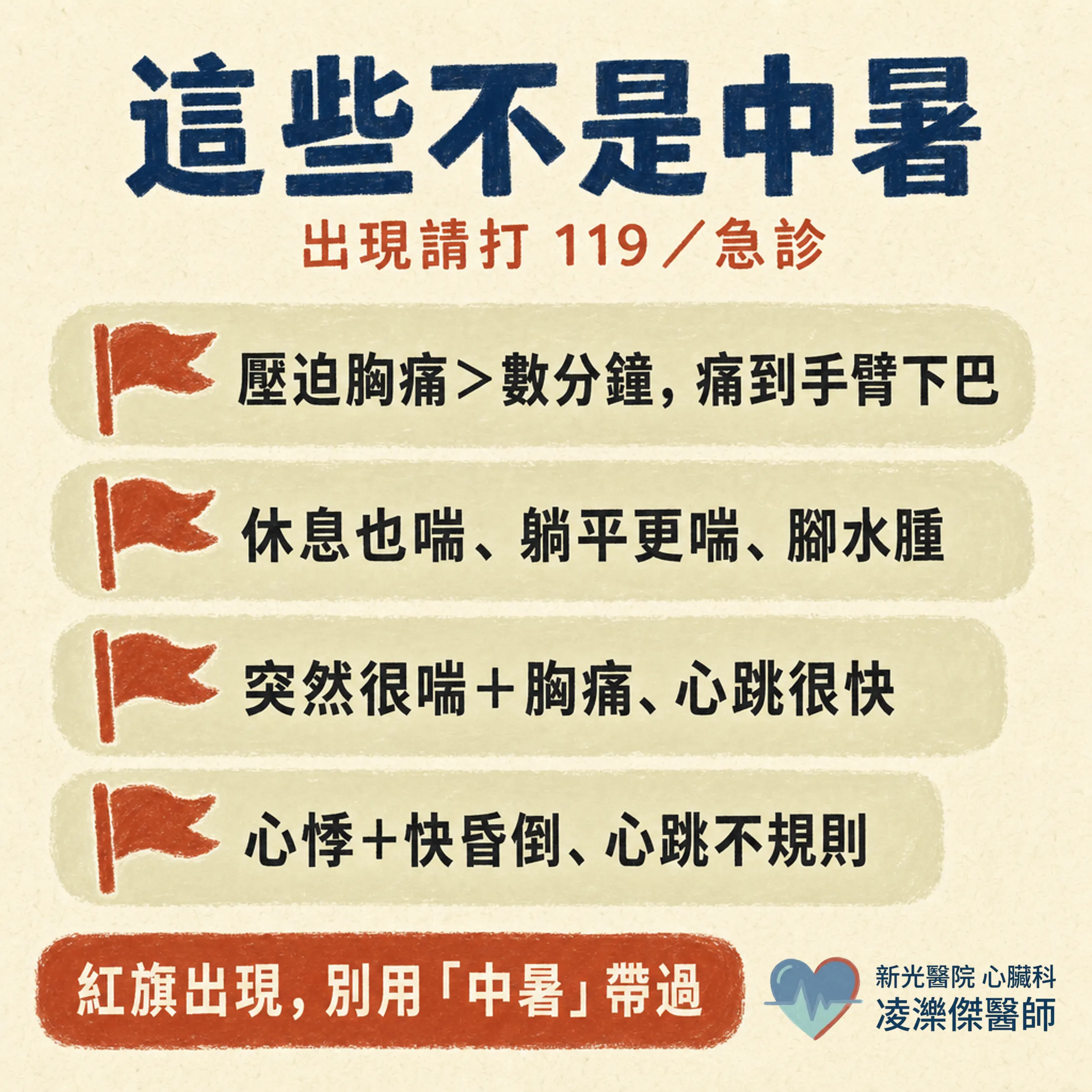 大熱天胸悶喘，別都當「中暑」：熱傷害 vs 心肺警訊紅旗 圖卡 4