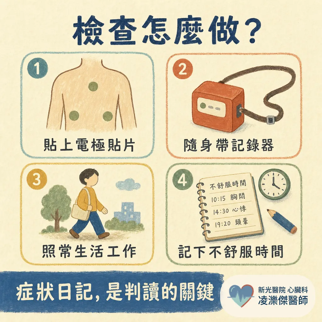 24 小時心電圖（Holter）是什麼？怎麼戴、能不能洗澡、報告怎麼看 圖卡 3