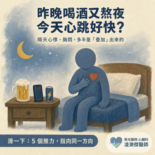 昨晚喝了又熬夜，今天心跳好快？隔天心悸胸悶的「疊加」原因
