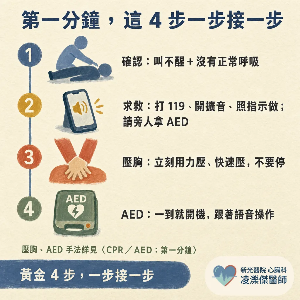 家人突然倒下、叫不醒又沒呼吸?認識 OHCA 院外心臟驟停與第一分鐘該做的事 圖卡 4