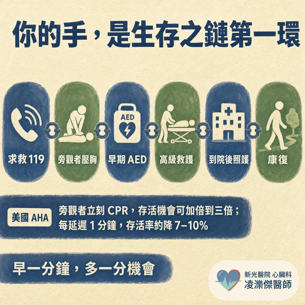 家人突然倒下、叫不醒又沒呼吸?認識 OHCA 院外心臟驟停與第一分鐘該做的事 圖卡 6