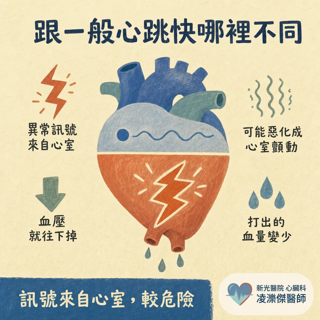 心室頻脈（VT）是什麼？跟一般心跳快哪裡不同、為什麼可能致命 圖卡 2